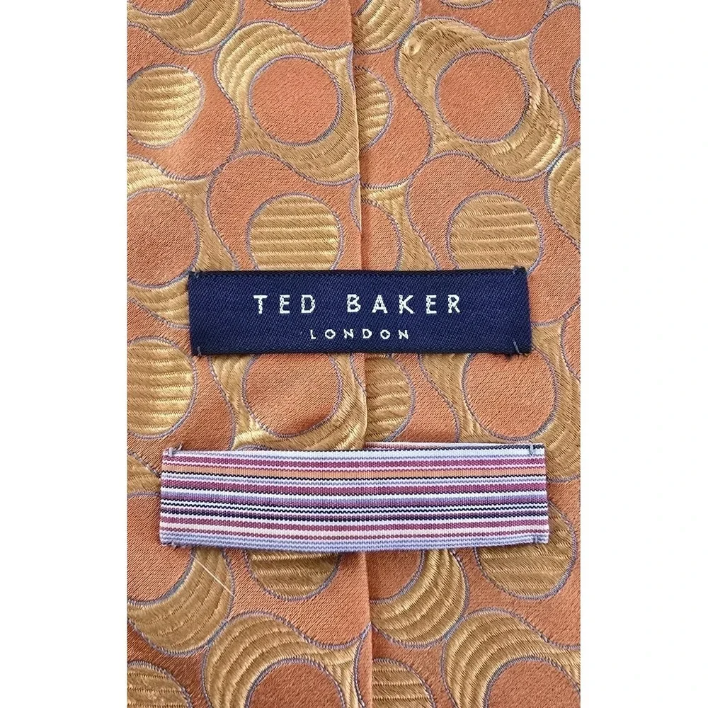 Ted Baker Geometric 100%‎ Silk Men's Neck Tie Hand Tailor  Orange Gold Striped
